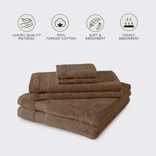 CTT - Luxury 6 Piece Towel Set, 100% Turkish Cotton, Quick Drying, Highly Absorbent & Comfy, Includes 2 Bath Towels, 2 Hand Towels & 2 Washcloths | (Deep Taupe) - color: Deep Taupe, size: 6-Piece Towel Set