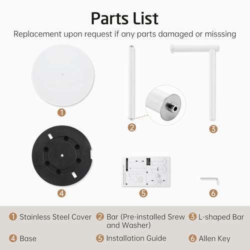KES White Toilet Paper Holder Stand, Freestanding with Heavy Base | 304 Stainless Steel, Rustproof, 20.2-Inch Height, Anti-Slip Base, Fits All Rolls, Easy 1-Min Assembly - color: White, size: 20.2" H