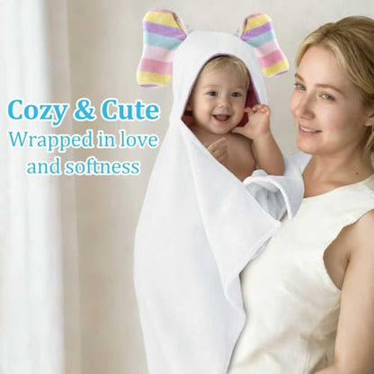 VOOVA & MOVAS White Baby Hooded Towel, Organic 100% Cotton,33"X31.5" - color: White Elephant, size: 33 x 31.5 inches