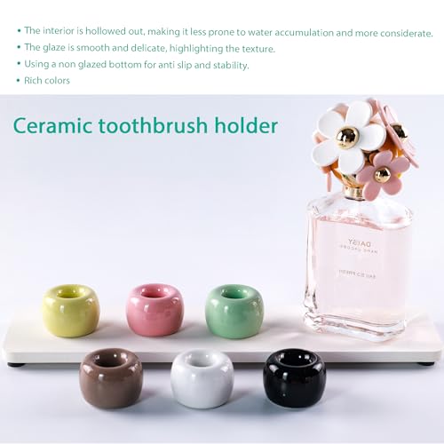 NiuYichee Set of 6 Sleek Mini Ceramics Toothbrush Holder, Small Ceramic Ring, Perfect Size for Bathroom Vanity Countertops - color: White