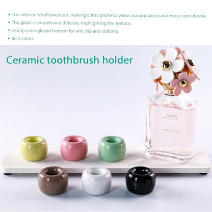 NiuYichee Set of 6 Sleek Mini Ceramics Toothbrush Holder, Small Ceramic Ring, Perfect Size for Bathroom Vanity Countertops - color: White