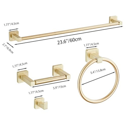 Brusehd Light Gold Bathroom Hardware Set 4 Pieces,Bathroom Accessories Set Stainless Steel Wall Mounted, Hand Towel Bar, Towel Ring, Robe Towel Hooks,Toilet Paper Holder,Towel Bar Set, 23.6 Inch… - color: Brusehd Light Gold, size: 23.6Inch