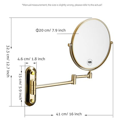 Gold 8 Inch Oval Base Bathroom Wall Mount Mirror 360 Degree Swivel | AIREMOEN 1x10x Magnifying, Double Sided, Adjustable Extension Arm Makeup Mirror Beauty Mirror Shaving Mirror