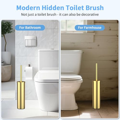 Stainless Steel Toilet Brush and Holder Set Brushed Silver Heavy Duty Toilet Bowl Brush with Long Handle for Bathroom and Farmhouse (Gold) - color: Gold