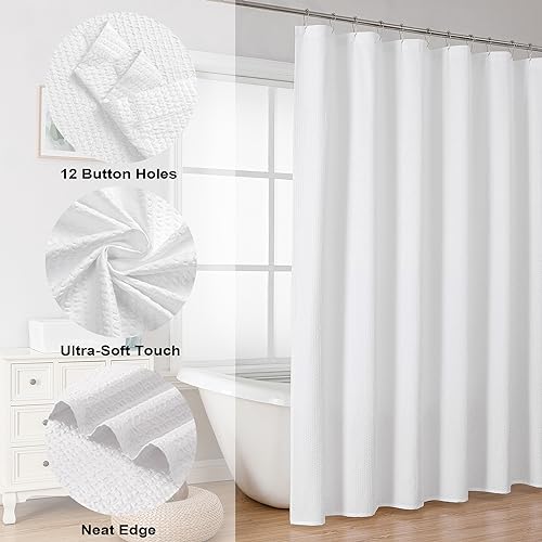 Berry White Shower Curtain, Embossed Textured Fabric Shower Curtain for Bathroom - Soft Cloth & Hotel Spa Luxury, Water Repellent, Machine Washable Shower Curtain, 72X72, White - color: White, size: 72"W x 72"L (Pack of 1)