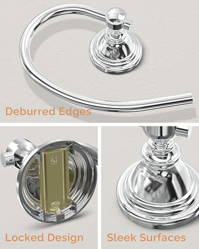 Chrome Towel Ring Wall Mounted for Bathroom, Hand Towel Holder | Polish 304 Stainless Steel Heavy Duty Towel Hanger Waterproof & Rustproof Towel Holder Raised Base - color: Chrome