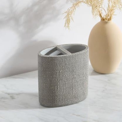 Tahari Home Bathroom Organizer Set - 4-Piece, Resin | Countertop Accessories | Toothbrush Holder, Tumbler, Vanity Tray & Lotion Pump | Modern Textured Design | Durable & Easy Clean | Astor Light Gray - color: Light Grey