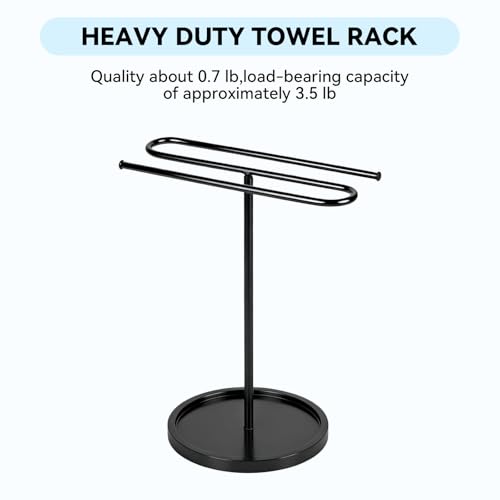 Free Standing Towel Rack for Bathroom Countertop - Upgraded S-Shaped Hand Towel Holder Stand, 14" Tall Rustproof Pedestal Towel Hanger for Vanity, Kitchen & RV, Heavy Duty Non-Slip Base, Black