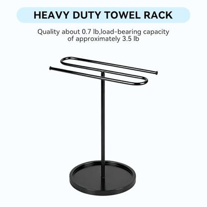 Free Standing Towel Rack for Bathroom Countertop - Upgraded S-Shaped Hand Towel Holder Stand, 14" Tall Rustproof Pedestal Towel Hanger for Vanity, Kitchen & RV, Heavy Duty Non-Slip Base, Black