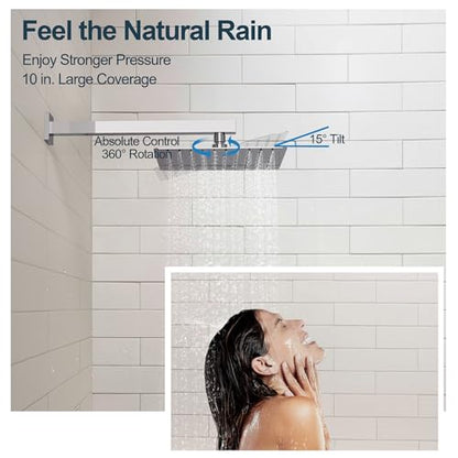 Shower Faucet Set, 10" & 6" Dual Rainfall Shower Heads System for Wall Mount with Slide Bar & Handheld Sprayer, Chrome - color: Chrome