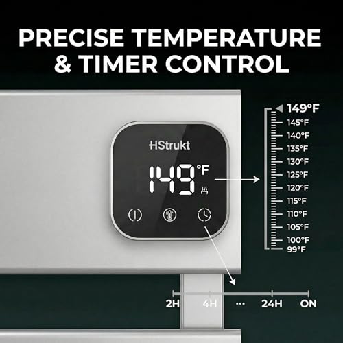 Electric Towel Warmer, Heated Towel Rack with Thermo Control and Timer, Fast Heating Towel Rail for Bathroom with Memroy Function, Work with Smart Plug, Right-Wiring, 5 Panel, Silver | Thermo Control and Timer, Fast Heat in 3 Mins, Dry Towels in 4 hrs, Me