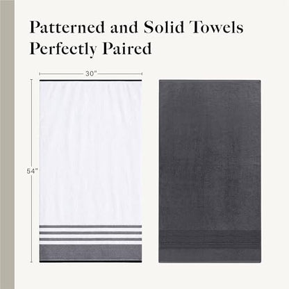 Modern Threads 6-Piece Towel Set – 100% Cotton, Quick Dry, Ultra Absorbent – Includes 2 Bath, 2 Hand, 2 Washcloths (White/Reinhart Charcoal) - color: Grey, style: Classic Stripe