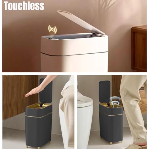 LALASTAR 2-Pack Bathroom Trash Can with Lid, Slim Motion Sensor Trash Can, Small Automatic Garbage Can Touchless, Waterproof Trash Bin for Bedroom, Office, Living Room, 2.3 Gal, Black with Gold Trim - color: Black+Gold Trim