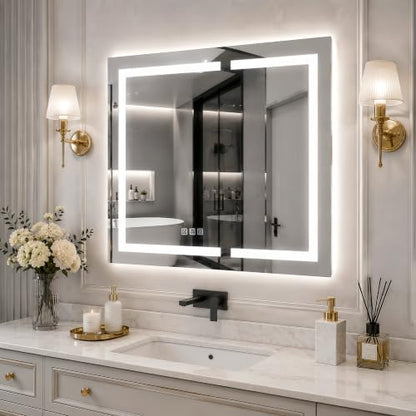 Luxury 36" Wall-Mounted LED Bathroom Medicine Cabinet, Outlets, Anti-Fog | Surface-Mount/Recessed, Double-Sided Mirror Cabinet, 3 Color Temp, DTC Silent-Close Hinges, Adjustable Tempered Glass Shelfs - size: 36"W x 36"H