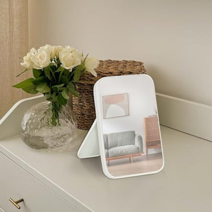 8-Inch Table Desk Vanity Makeup Mirror, Simple Portable Travel Mirror with Stand, Standing and Wall Hanging Dual-use, White - color: White