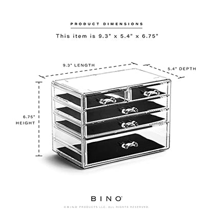 BINO THE MANHATTAN SERIES Acrylic Makeup Drawer Organizer-3 Large 2 Small Drawer | Clear Beauty Organizers and Storage| Cosmetic & Makeup Organizer | Home Organization| Jewelry & Vanity Accessories - size: 3 Large, 2 Small Drawer