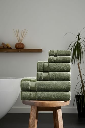 Ozdilek 6-Piece Bath Towel Set, 2 Bath, 2 Hand, 2 Wash, 100% Cotton Turkish Towels, 2 Bath Towels (30x60/550 GSM), 2 Hand Towels (16x30/575 GSM), 2 Washcloths (13x13/600 GSM) (Fern Green) - color: Fern Green