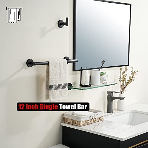 JQK Black Towel Bar, 12 Inch 304 Stainless Steel Thicken 0.8mm Hand Towel Rack, Bathroom Towel Holder Matte Black Wall Mount, Total Length 15 Inch TB110L12-PB - color: Black, size: 15 Inch