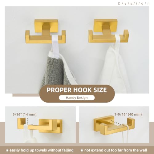 Angle Simple Double Towel Hook Brushed Dark Gold, Bath Robe Holder, 2 Pack | SUS304 Stainless Steel Coat Hook for Bathroom Kitchen Hotel RV, Screw Wall Mount - color: Brushed Dark Gold, size: 2 Pack