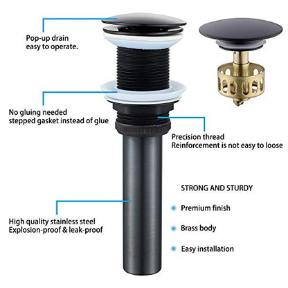 Bathroom Sink Drain Without Overflow Vessel Sink Lavatory Vanity Pop Up Drain Stopper Matte Black - color: Black, size: Without Overflow