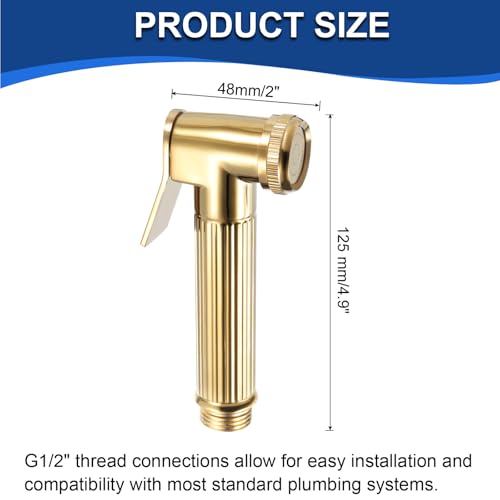 uxcell Handheld Bidet Sprayer for Toilet, Metal Bathroom Sprayer Kit Adjustable Water Pressure Control for Kitchen Bathroom Toilet Flushing Washing, Gold - color: Gold