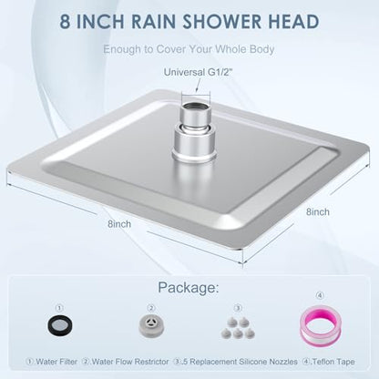8 Inch Rain Shower Head Brushed Nickel - All Metal Stainless Steel 304, Ultra Thin Design, Square Rainfall Showerheads Modern Bathroom - Full Body Coverage Bath Shower - color: Brushed Nickel, size: 8 Inch Square
