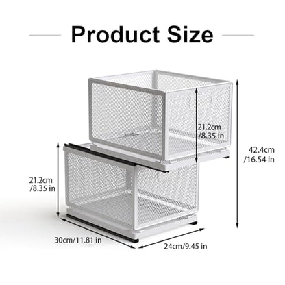 Pull Out Cabinet Organizer, Slide Out Drawers Fixed with Adhesive Nano Film, Pantry Shelves Sliding Drawer Storage Organization for Kitchen (Double Layer 11.8 * 9.4 * 16.6inch/30 * 24 * 42.4cm) - size: 11.8*9.4*16.6inch/30*24*42.4cm