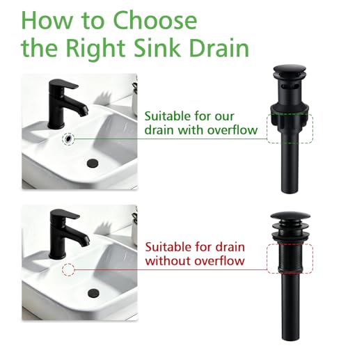 Bathroom Sink Drain with Overflow,Matte Black Bathroom Sink Stopper | for Bathroom Vanity Vessel Sink, Rapid Draining Plastic Pop-up Sink Drain Anti-Clog Strainer,with Silicone Hair Catcher - color: Bathroom Sink Drain-matte Black