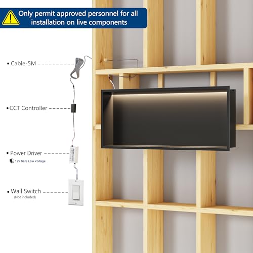 Qeke 30" X 12" Stainless Steel Shower Niche w/ 3 CCT Dimmable Light, Black | No Tile Needed Wall Niche, Recessed Niche w/ Light(3000K/4000K/6000K), IP66 Waterproof, Space Saving & Durable - color: Matte Black, size: 30" X 12"