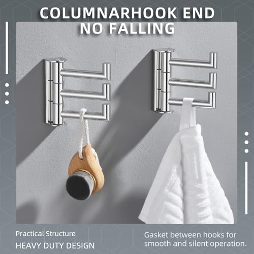 Angle Simple Swivel Towel Hooks, Robe Coat Hook 2 Pack, Polished Chrome | 304 Stainless Steel, Foldable Hand Towel Holder for Bathroom Kitchen Closet Cabinet, Compact Space Saver, Screws Wall Mount - color: Polished Chrome, size: 2 Pack