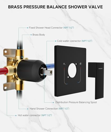 SR SUN RISE Shower System 10 Inch Rainfall Brass Valve Trim Kit Black | Wall-Mounted Rainfall Shower Set with Valve, Pressure Balance for Stable Temp, 304 Steel, Lead-Free Waterway, Leak-Resistant - color: Matte Black, size: 10 Inch