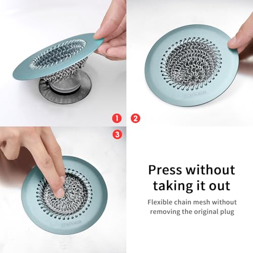 TRAPMATE Reversible Bathtub Drain Hair Catcher, Prevent Clogging Shower Drain Cover, Patend 304 Stainless Steel Drain Strainer for Regular & Pop-up Drain (Teal) - color: Teal Blue