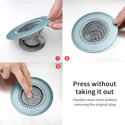 TRAPMATE Reversible Bathtub Drain Hair Catcher, Prevent Clogging Shower Drain Cover, Patend 304 Stainless Steel Drain Strainer for Regular & Pop-up Drain (Teal) - color: Teal Blue