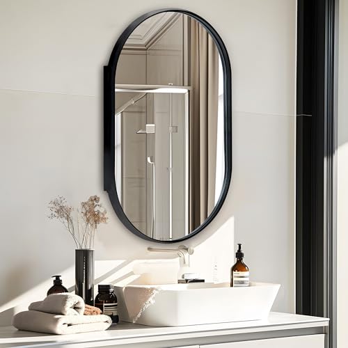 DlandHome Oval Bathroom Medicine Cabinet with Mirror, 34”x20” Recessed Medicine Cabinet for Bathroom with Beveled Edge Mirror,Black - color: Black