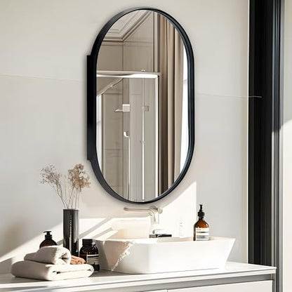 DlandHome Oval Bathroom Medicine Cabinet with Mirror, 34”x20” Recessed Medicine Cabinet for Bathroom with Beveled Edge Mirror,Black - color: Black