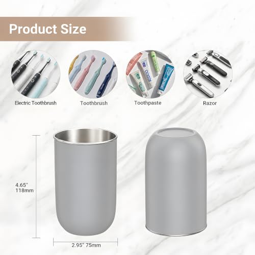 Unbreakable Stainless Steel Toothbrush Holder Tumbler Cup for Bathroom 13oz | Reusable Kids Bathroom Tumbler Cup & Tooth Brush Holder, Countertop Toothpaste Organizer Storage Set, Grey 2 Pack - color: Grey