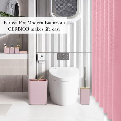 CERBIOR Bamboo Bathroom Accessory Set with Shower Curtain,Pink,20PCS | Spiral Set Includes Shower Curtain,Soap Dispenser, Toothbrush Holder, Toothbrush Cup, Soap Dish for Decorative and House Gift - size: Bath Set+Shower Curtain, style: Pink