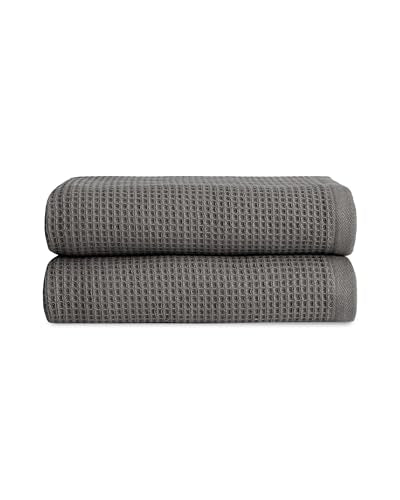 Cozy Earth Waffle Hand Towels, Mini Textured Waffle Weave Pattern | 60% Cotton 40% Viscose from Bamboo Hand Towels 20 x 30 Inches, Soft and Absorbent Terry, 2 Pack Charcoal - color: Charcoal, size: Hand Towel