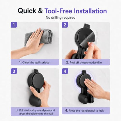 Suction Cup Shower Head Holder, Black, Adjustable, No Drill | Strong Suction Hold, Removable No-Drill Mount, Adjustable Angle for Smooth Tile, Glass, Marble and Metal Surfaces - style: Matte Black-L
