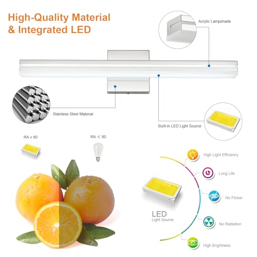 SineRise 24-Inch LED Modern Bathroom Vanity Light Bar, Chrome Modern Acrylic Bathroom Wall Lighting Fixtures Over Mirror (Cool White 6000K) - color: Chrome-Cool White, size: 24-Inch