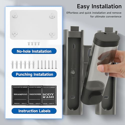 Shampoo and Conditioner Dispenser, 3 Chamber 300ml, Wall Mounted, Gray | Shower Soap Dispenser, Refillable Hand Soap Dispensers, Body Wash Dispenser for Bathroom, Kitchen, Hotel, Home - color: Gray, size: 3 Chamber