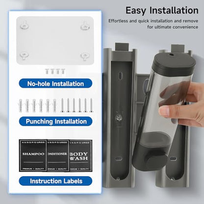 Shampoo and Conditioner Dispenser, 3 Chamber 300ml, Wall Mounted, Gray | Shower Soap Dispenser, Refillable Hand Soap Dispensers, Body Wash Dispenser for Bathroom, Kitchen, Hotel, Home - color: Gray, size: 3 Chamber
