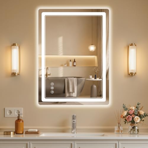 BEAUTYPEAK 24"x32" LED Bathroom Mirror with Lights, Backlit + Front Lit, Anti-Fog, Lighted Bathroom Mirror for Wall, HD Shatterproof Tempered Glass, Dimmable, Memory Function (Horizontal/Vertical) - size: 32"L x 24"W