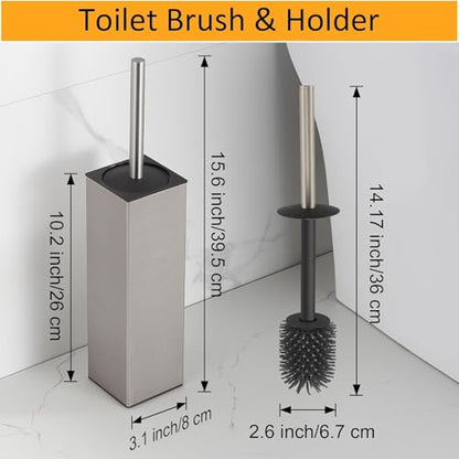 BGL Toilet Brush and Holder Set Brushed Nickel Aluminium Freestanding Toilet Bowl Cleaner Brush and Holder for Bathroom Storage and Organization, Square Design Sturdy and Space Saving - color: Brushed Nickel