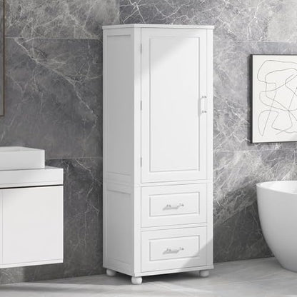 Tall Bathroom Storage Cabinet, Wood Bathroom Kitchen Pantry Cabinet with 2 Drawers and 2 Adjustable Shelves, Freestanding (White) - color: White, size: 23“x15”x61“