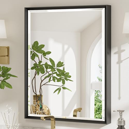 Black Framed Mirror for Bathroom, 24x32 Inch Black Rectangle Beveled Bathroom Vanity Mirror, Anti-Rust Matte Black Metal Frame Mirror for Wall, Vertical/Horizontal Wall-Mounted Mirrors - color: Black, size: 32"L x 24"W