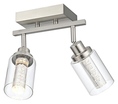 MELUCEE 2 Light LED Track Lighting Kit Brushed Nickel Rotatable Spotlight | Kitchen Track Lighting Fixtures Ceiling Mount Bathroom Wall Sconce with Clear Glass, Built-In LED Chips, 5-Color Temperature - color: Brushed Nickel, size: 2 Lights
