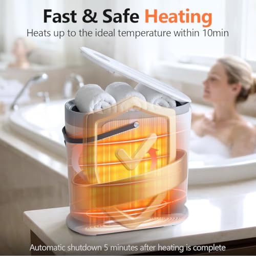 30L Large Towel Warmer, Rapid Dry & Heated 2 in 1 Towel Warmer | Towel Warmer Bucket for Bathroom, Fits Up to Three 45"X70" Oversized Towels, 24-Hour Timer and Auto Shut Off, White