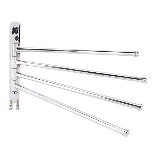 4 Rods Swivel Towel Rack, 13.8inch Stainless Steel Swing Out Towel Holder Wall Mounted Towel Holder with Hook for Kitchen, Bathroom, Outdoor
