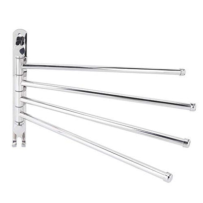 4 Rods Swivel Towel Rack, 13.8inch Stainless Steel Swing Out Towel Holder Wall Mounted Towel Holder with Hook for Kitchen, Bathroom, Outdoor